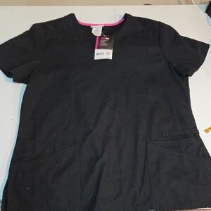 Scrubstar Black Short Sleeve V-Neck Medical Scrub Top with Pink Trim